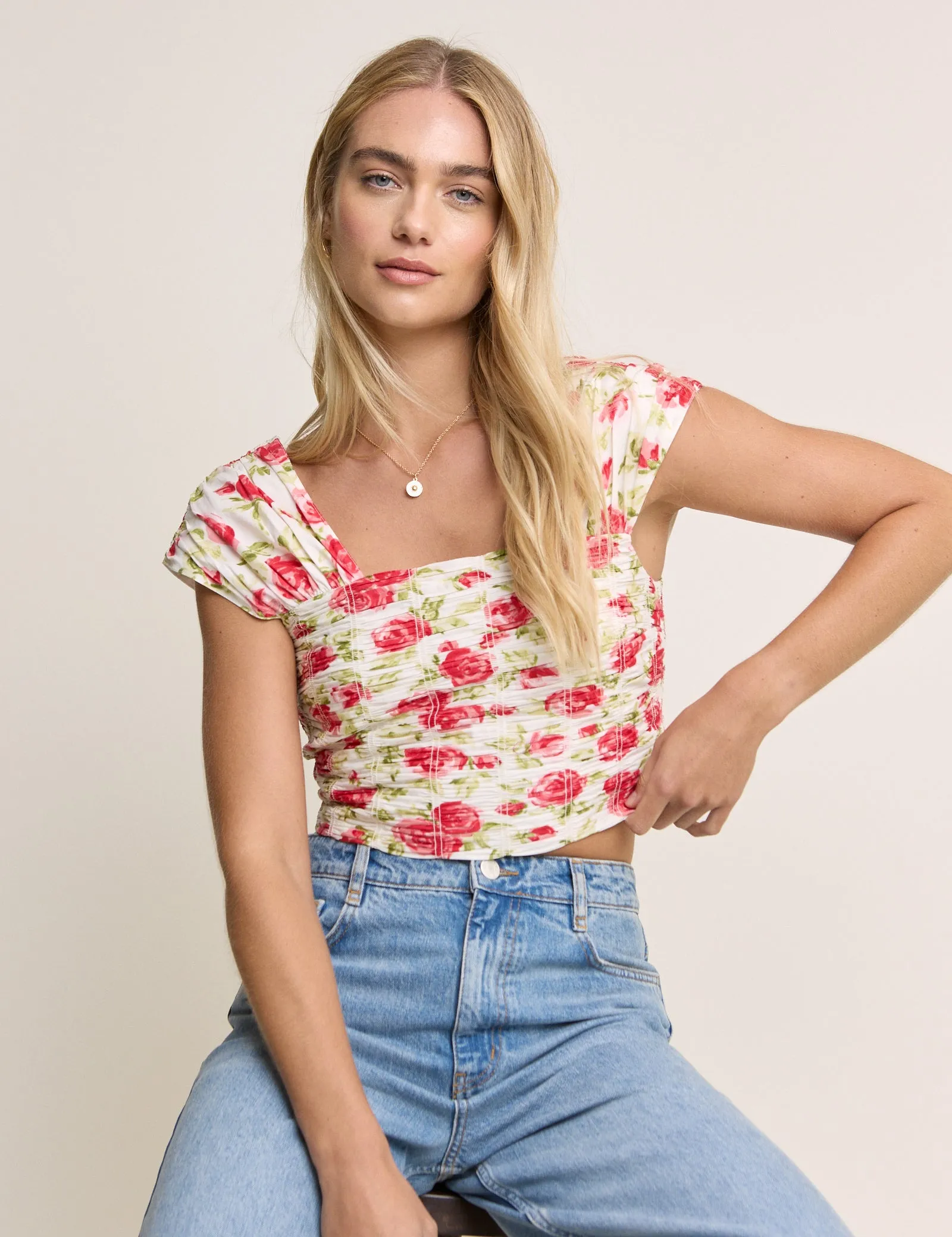 White and Red Floral Cropped Top sold by Nobody's Child product image thumbnail 5