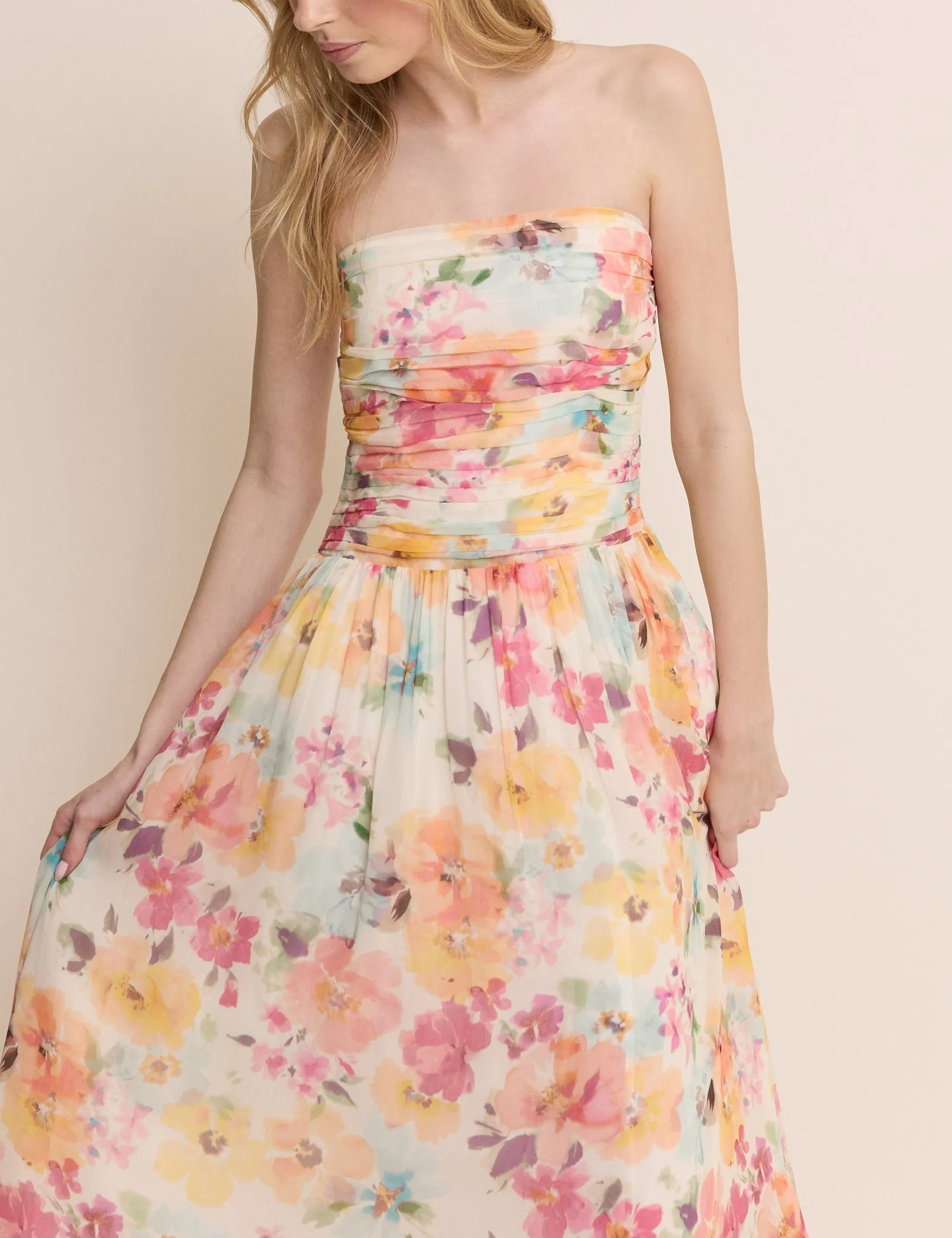 Pink Floral Bandeau Alice Midi Dress sold by Nobody's Child product image thumbnail 4