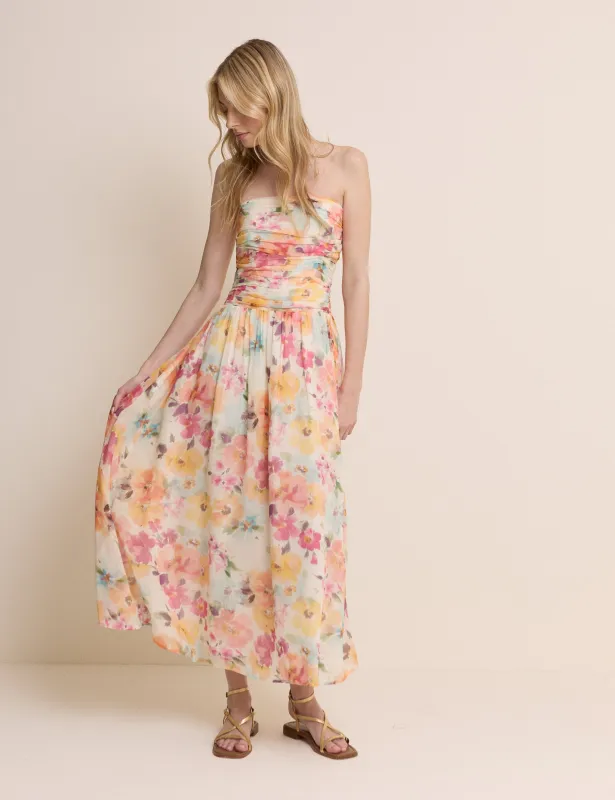 Pink Floral Bandeau Alice Midi Dress made by Nobody's Child