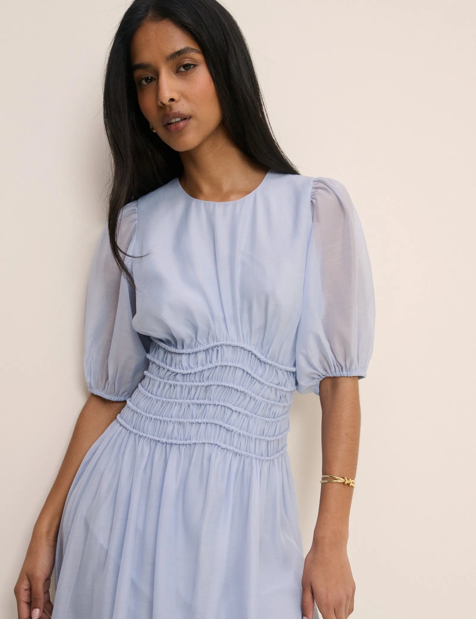 Light Blue Shirred Khloe Maxi Dress sold by Nobody's Child product image thumbnail 4