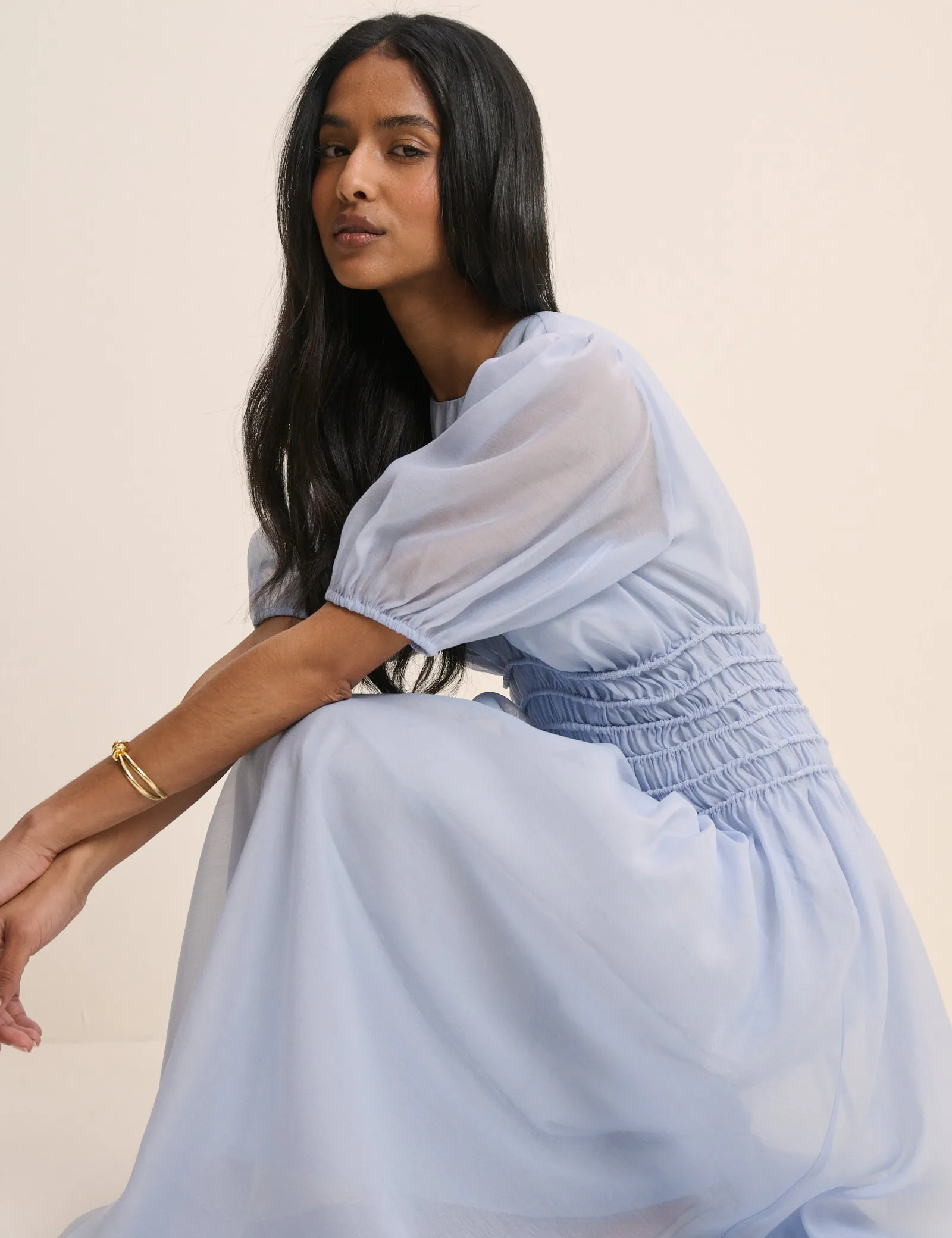 Light Blue Shirred Khloe Maxi Dress sold by Nobody's Child product image thumbnail 3