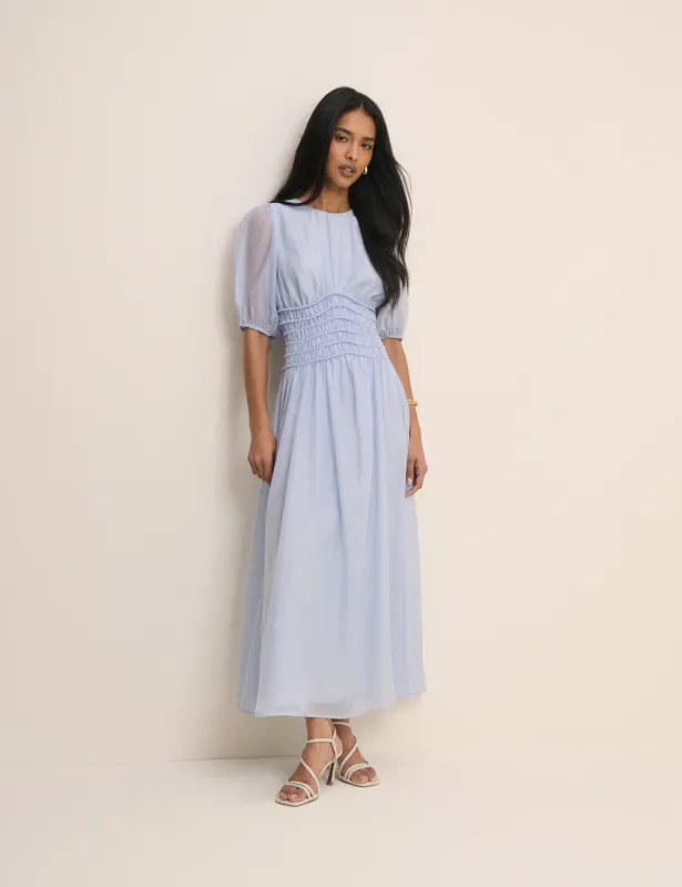 Light Blue Shirred Khloe Maxi Dress made by Nobody's Child
