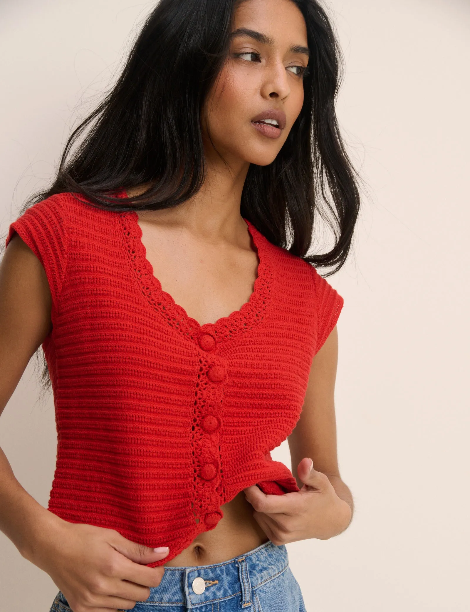 Red Crochet Trim Top sold by Nobody's Child