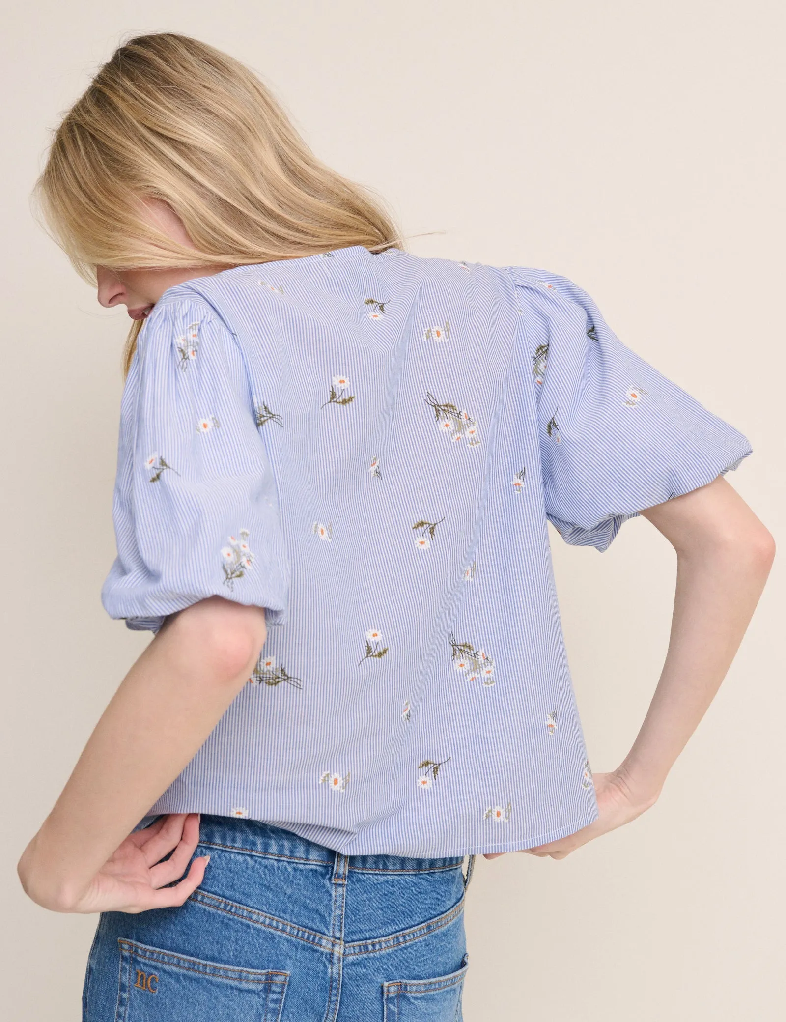 Blue Ditsy Floral Puff Sleeve Top sold by Nobody's Child product image thumbnail 5
