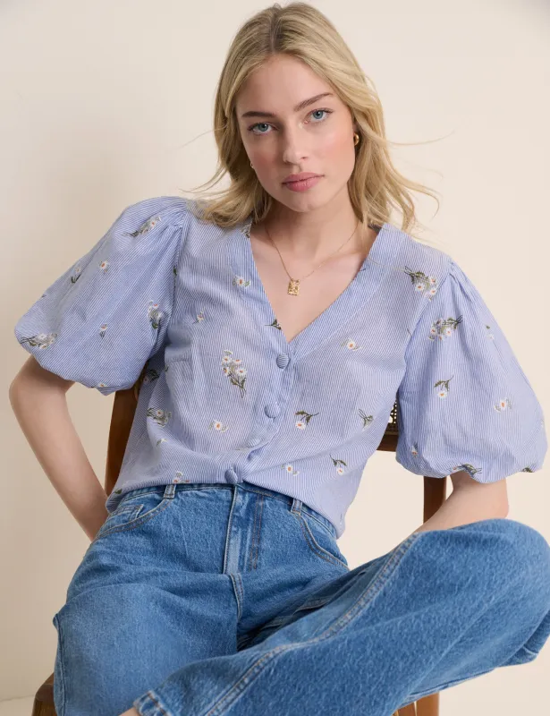 Blue Ditsy Floral Puff Sleeve Top made by Nobody's Child