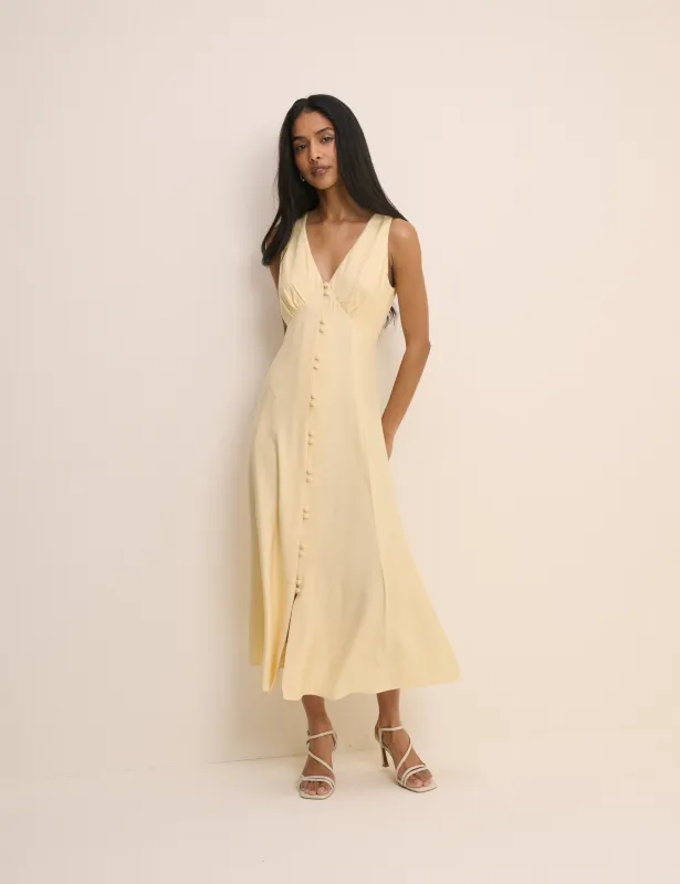 Butter Yellow Heart Jacquard Satin Avery Midi Dress made by Nobody's Child