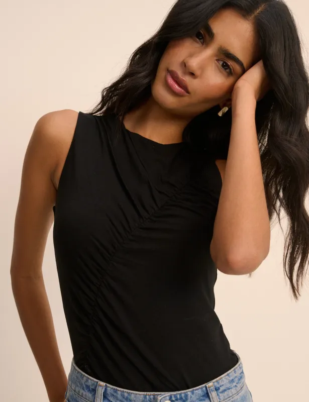 Black Sleeveless Ruched Top made by Nobody's Child