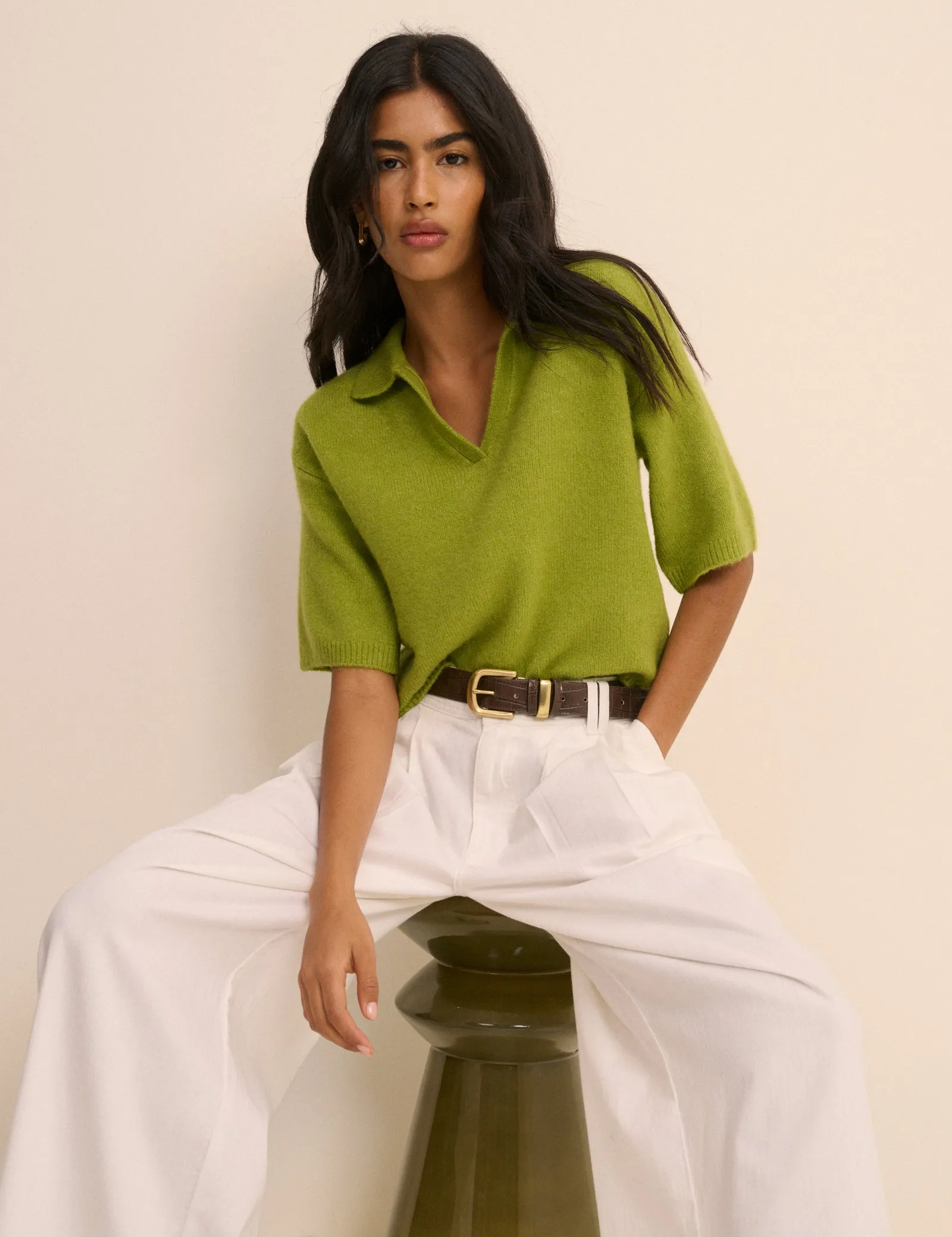 Green Open Collar Polo Knitted Top sold by Nobody's Child product image thumbnail 2