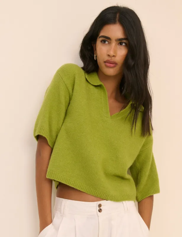 Green Open Collar Polo Knitted Top made by Nobody's Child