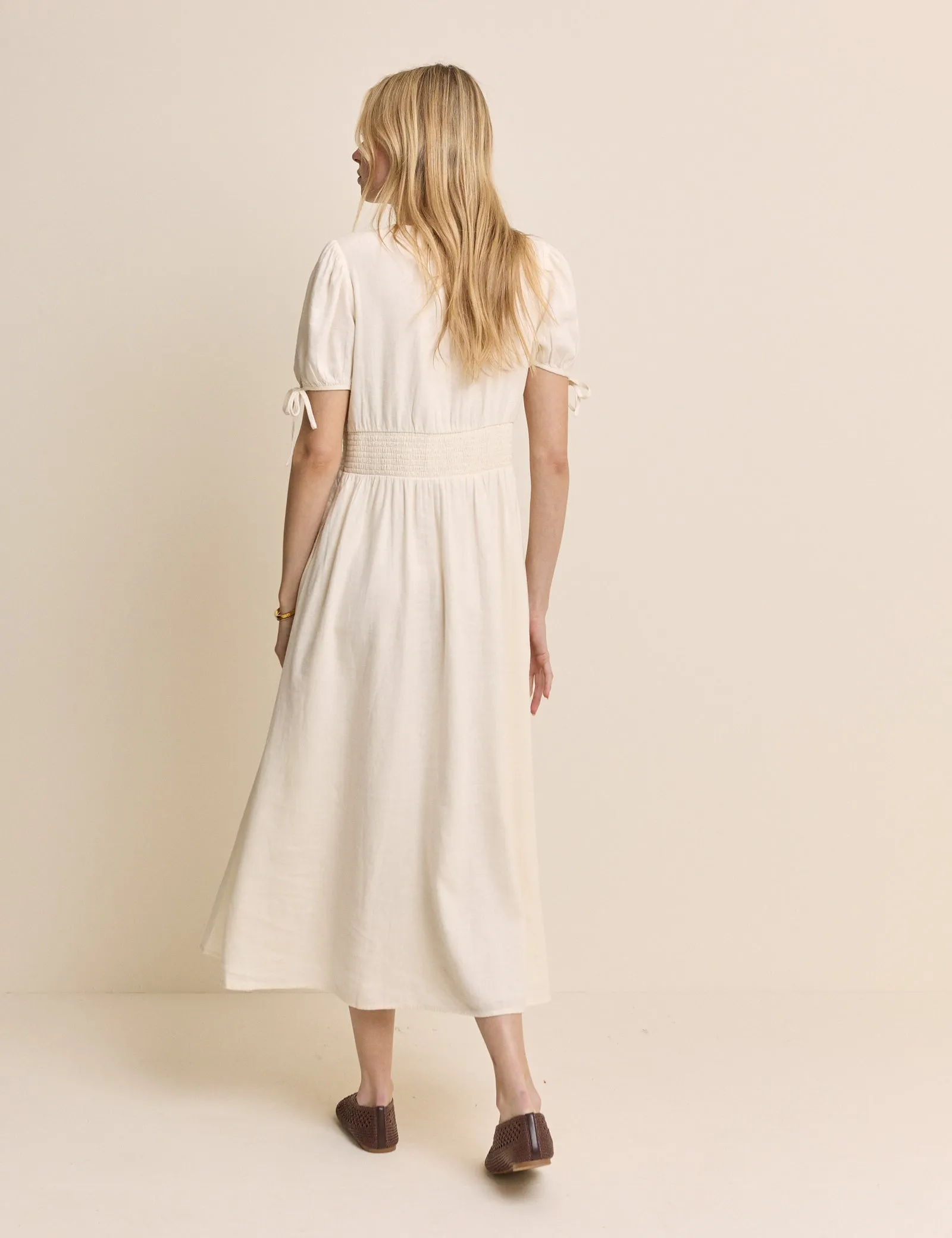 Cream Linen-Blend Button Front Ezra Midi Dress sold by Nobody's Child product image thumbnail 5