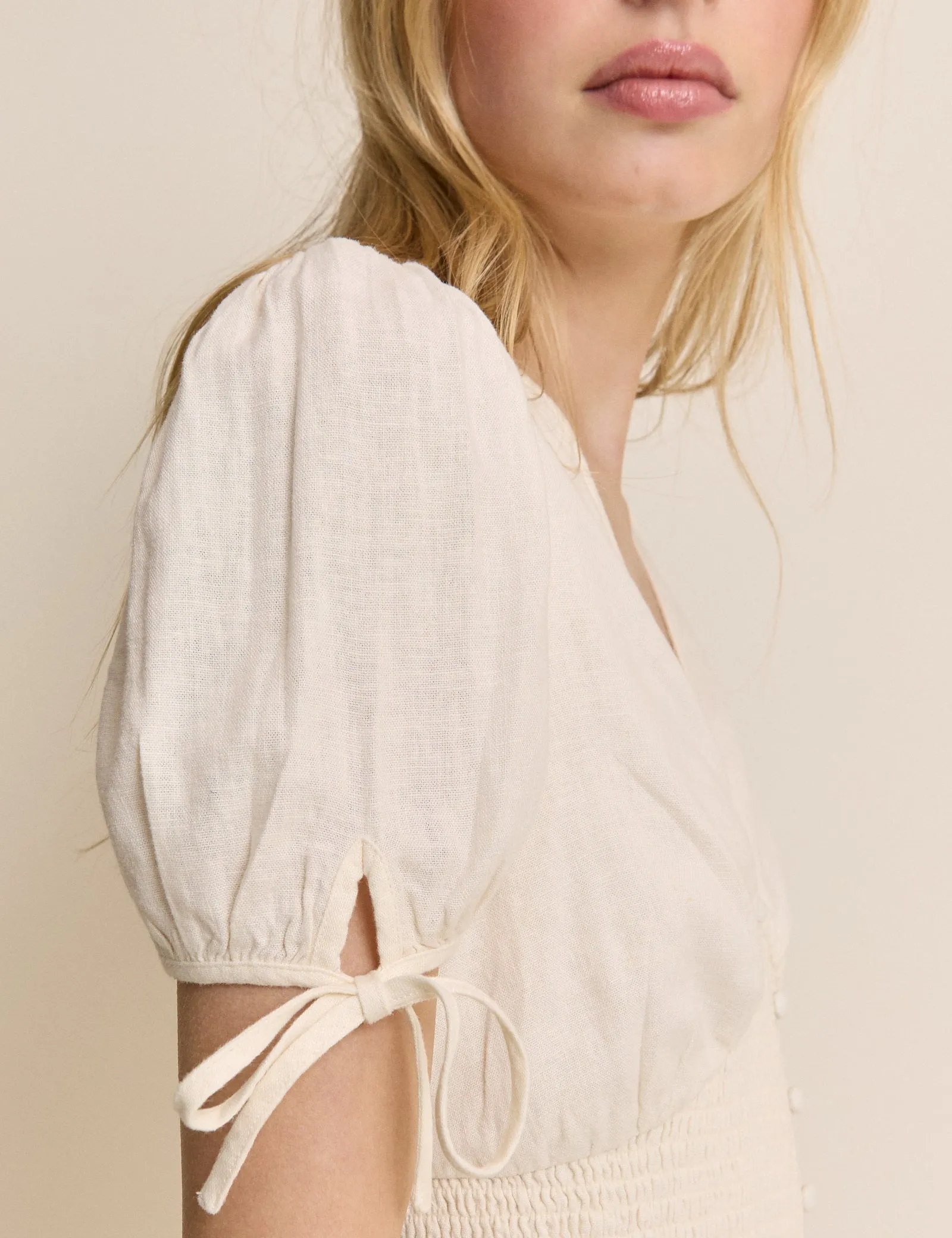 Cream Linen-Blend Button Front Ezra Midi Dress sold by Nobody's Child product image thumbnail 4
