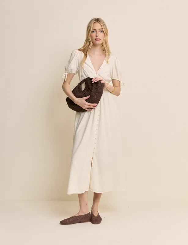 Cream Linen-Blend Button Front Ezra Midi Dress made by Nobody's Child