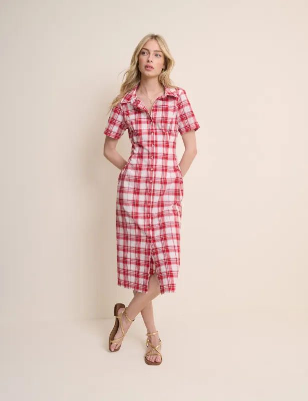 Red Checked Collared Alexandria Midi Shirt Dress made by Nobody's Child