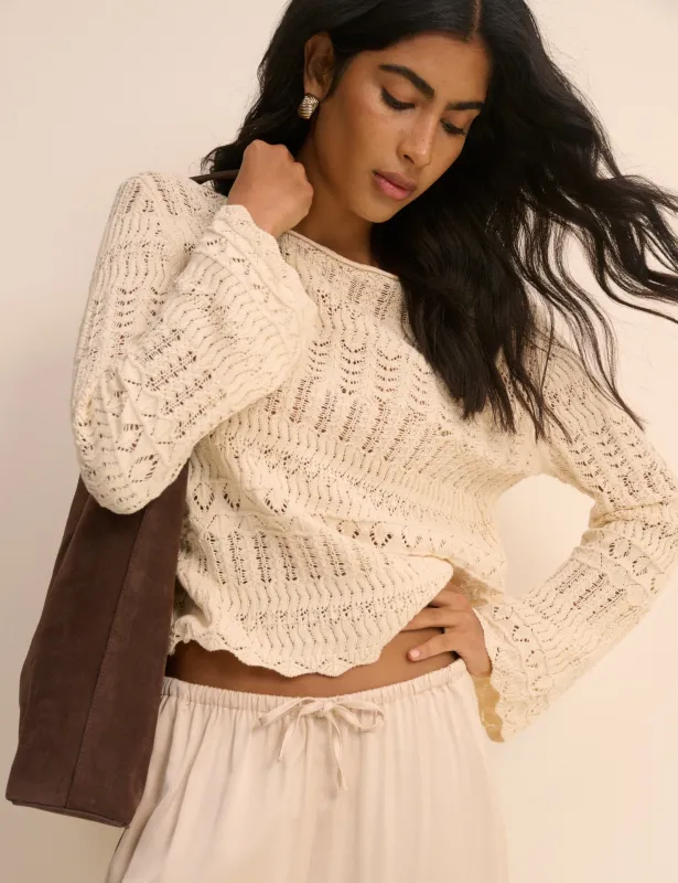 Cream Pointelle Boat Neck Jumper made by Nobody's Child