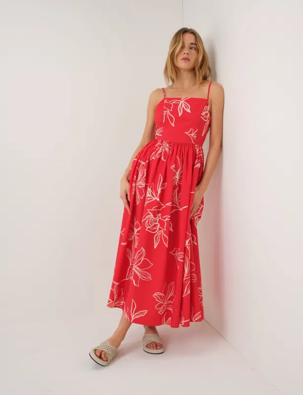 Red Floral Madeline Midi Dress made by Nobody's Child