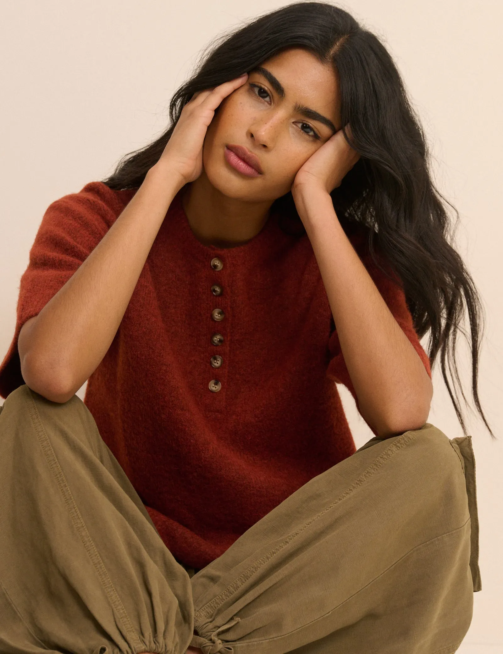 Red Knitted Button Down Top sold by Nobody's Child product image thumbnail 4