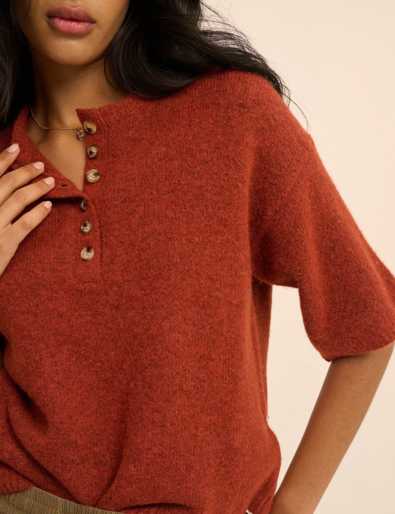 Red Knitted Button Down Top sold by Nobody's Child product image thumbnail 2
