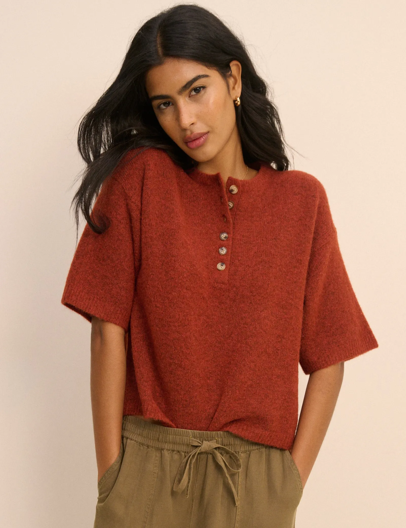 Red Knitted Button Down Top sold by Nobody's Child product image thumbnail 3
