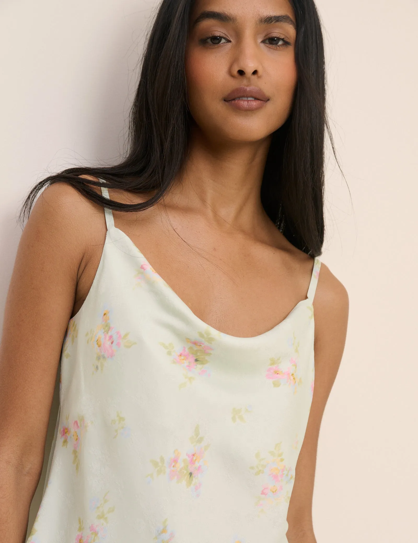 Mint Blue Floral Cowl Neck Satin Top sold by Nobody's Child product image thumbnail 4