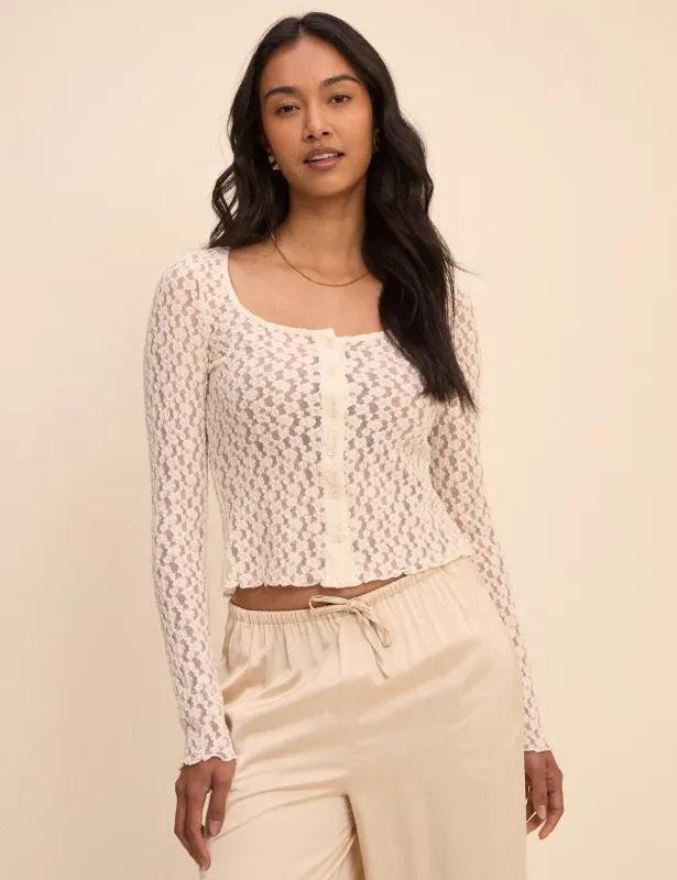Cream Lace Scoop Neck Cardigan made by Nobody's Child