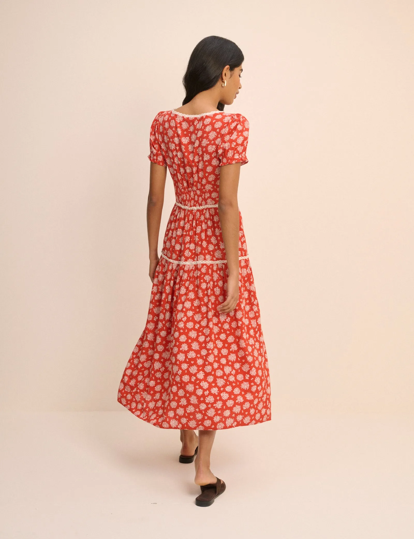Red Ditsy Floral Tiered Dara Midi Dress sold by Nobody's Child product image thumbnail 4