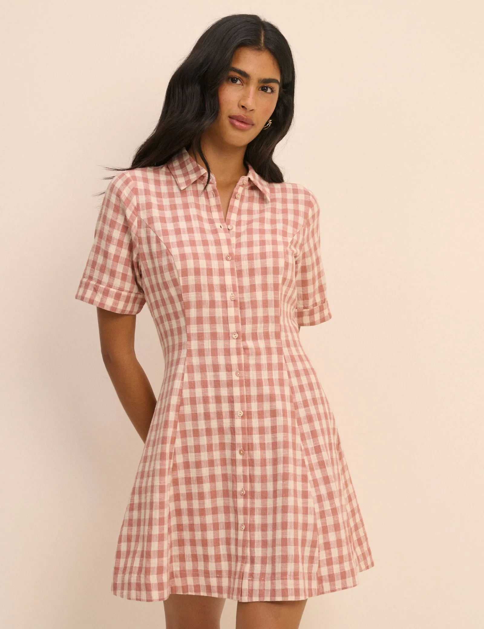 Pink Gingham Dillon Mini Shirt Dress sold by Nobody's Child product image thumbnail 4