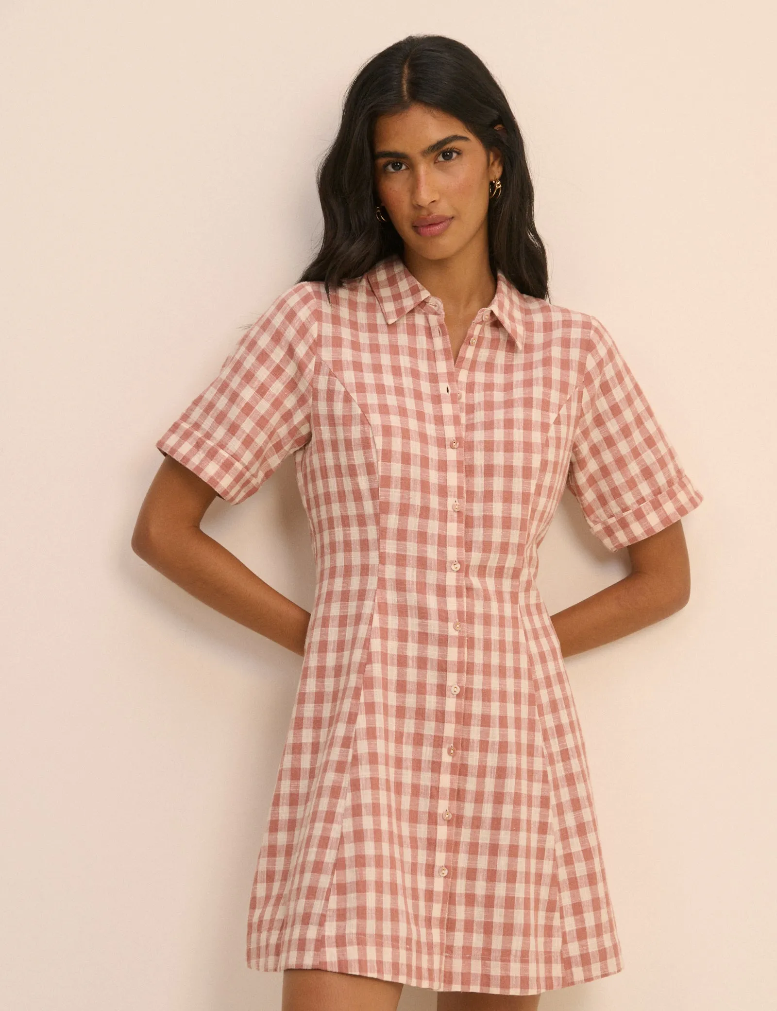 Pink Gingham Dillon Mini Shirt Dress sold by Nobody's Child product image thumbnail 2