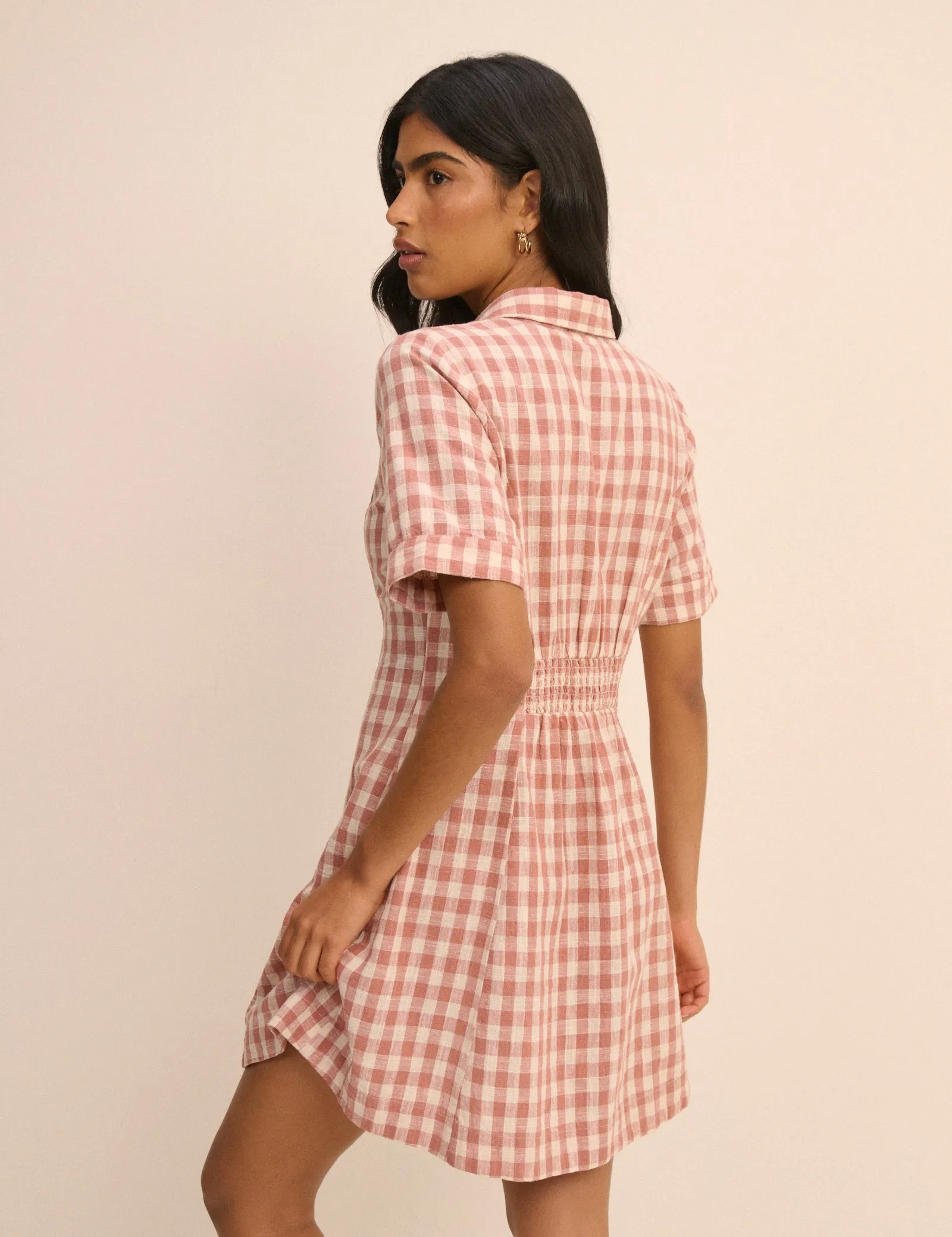 Pink Gingham Dillon Mini Shirt Dress sold by Nobody's Child product image thumbnail 5