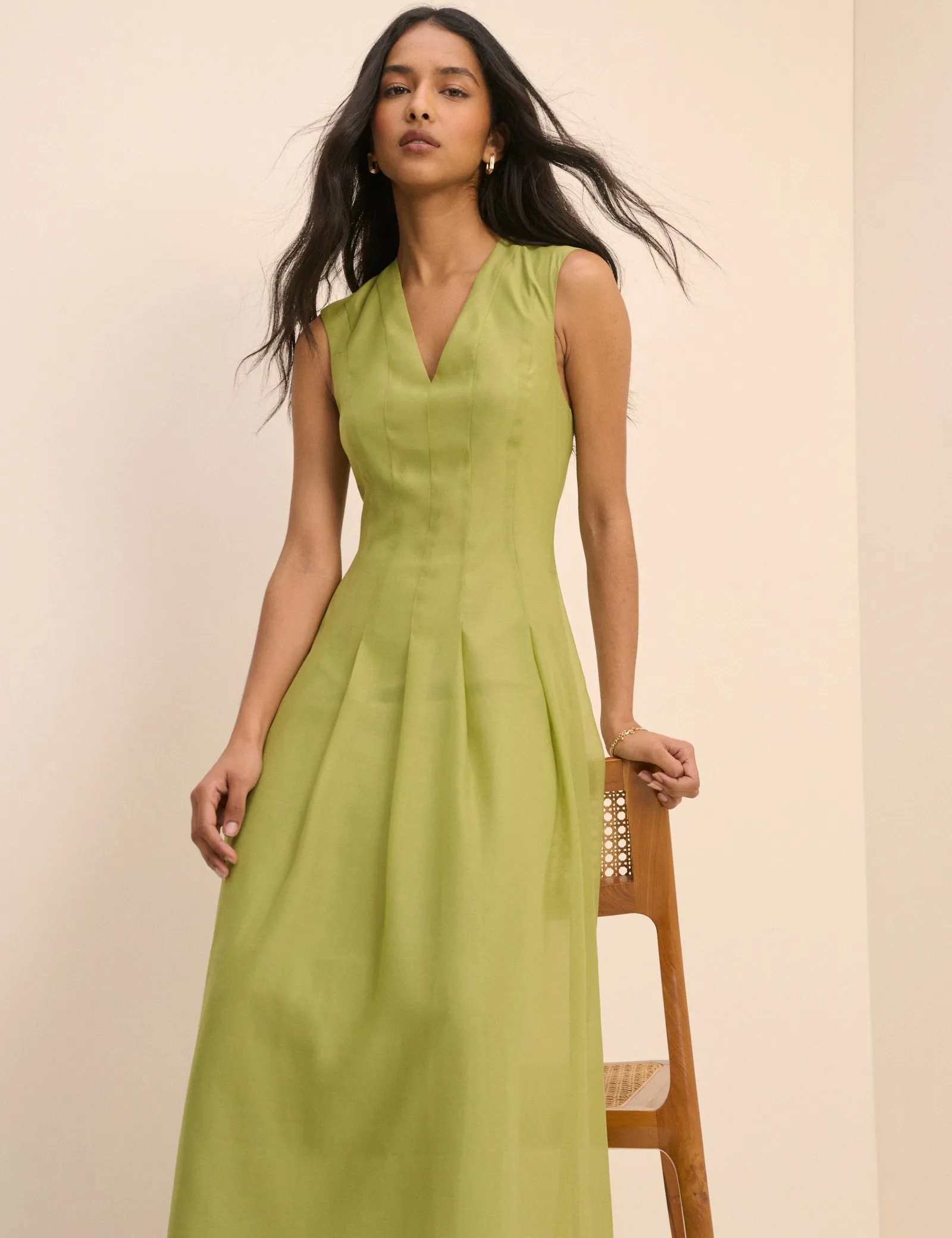Light Green Pleated V-Neck Ohana Midaxi Dress sold by Nobody's Child product image thumbnail 2