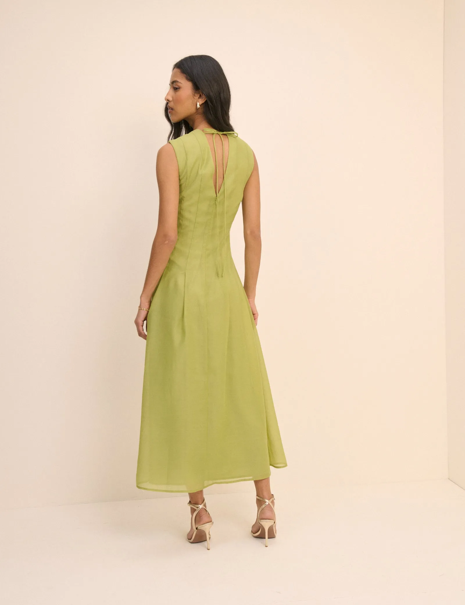 Light Green Pleated V-Neck Ohana Midaxi Dress sold by Nobody's Child product image thumbnail 5