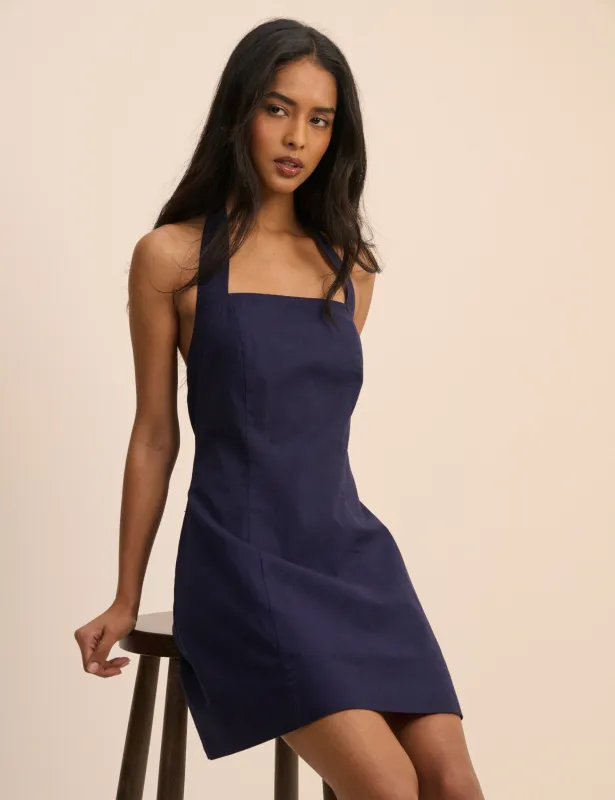Navy Halterneck Emily Mini Dress made by Nobody's Child