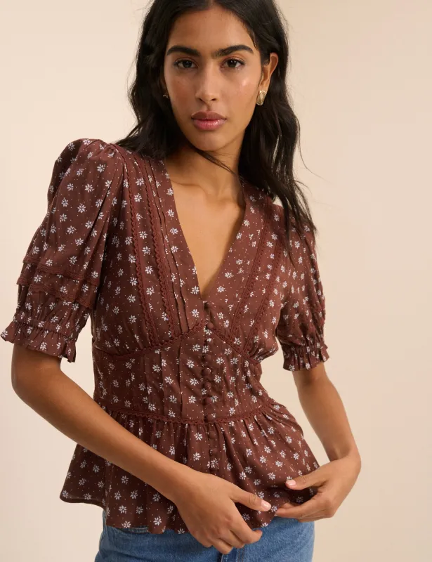 Brown Ditsy Floral Puff Sleeve Seren Blouse made by Nobody's Child