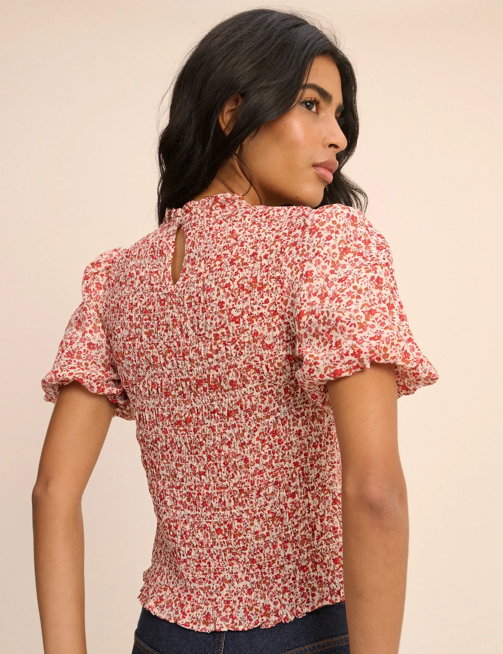Red Floral Puff Sleeve Shirred Nicola Top sold by Nobody's Child product image thumbnail 5