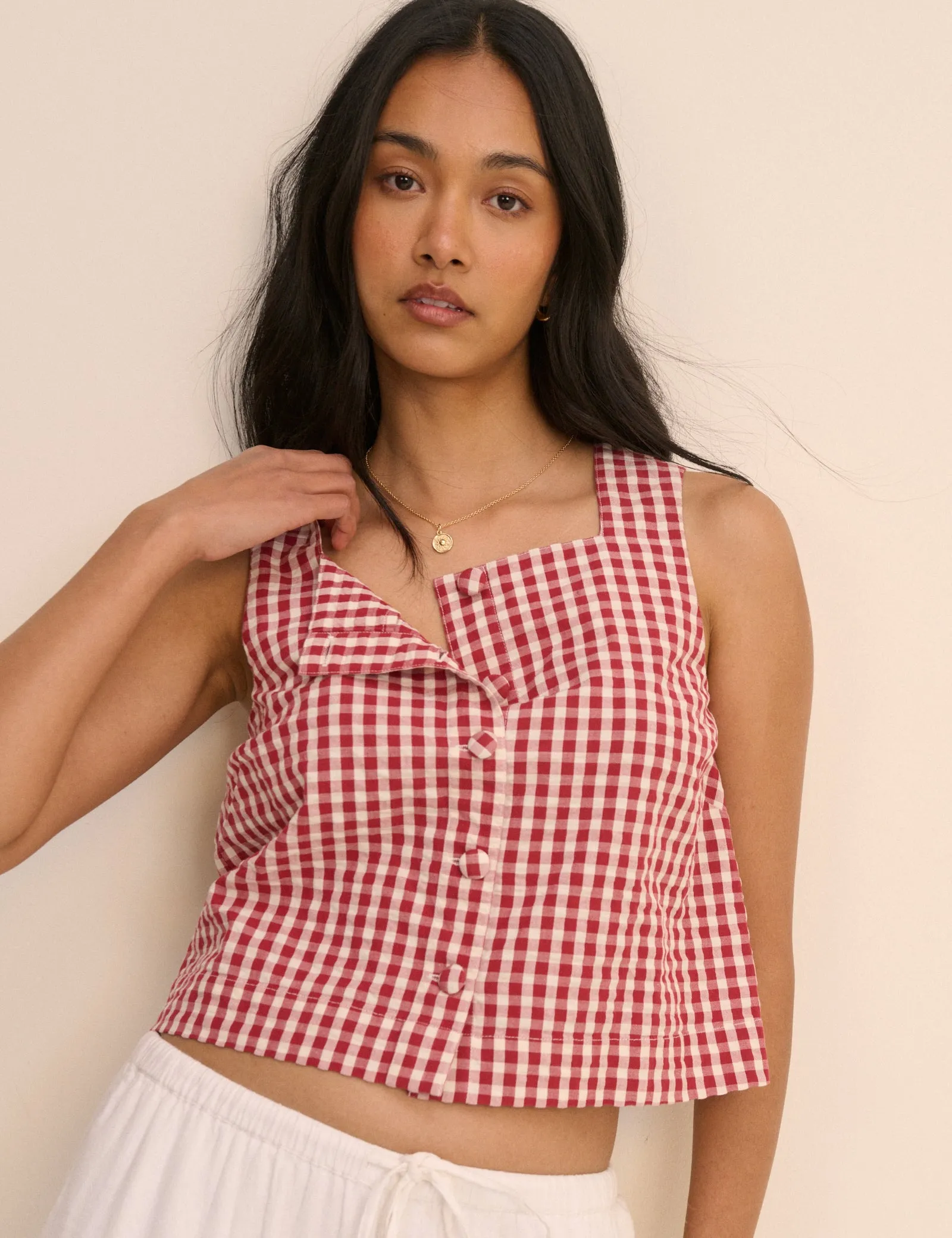 Red Gingham Button Front Top sold by Nobody's Child product image thumbnail 4