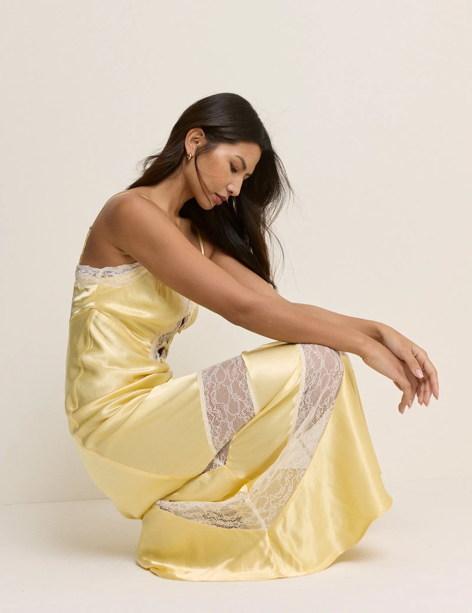 Yellow Lace Trim Satin Lauren Maxi Dress sold by Nobody's Child product image thumbnail 4
