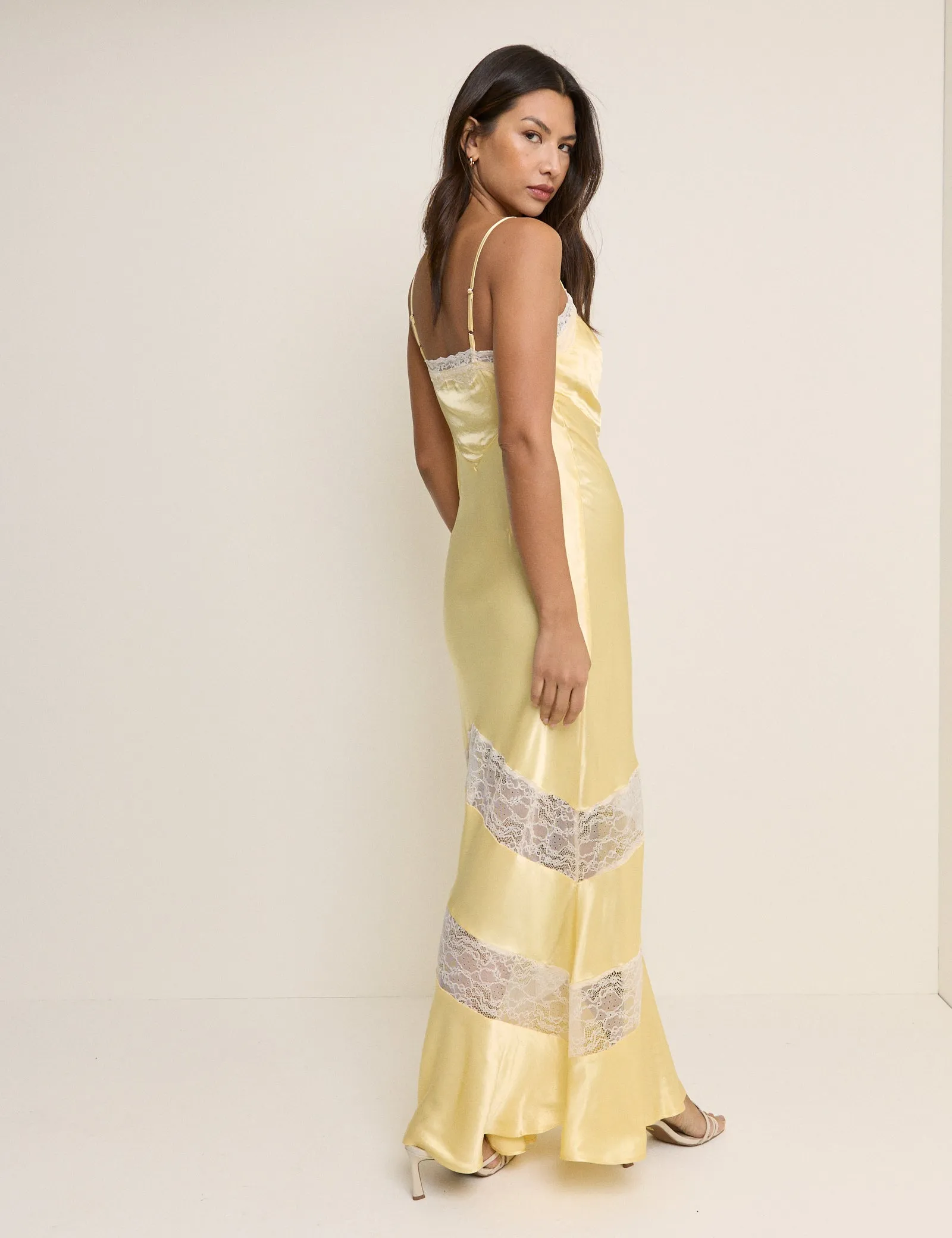 Yellow Lace Trim Satin Lauren Maxi Dress sold by Nobody's Child product image thumbnail 5