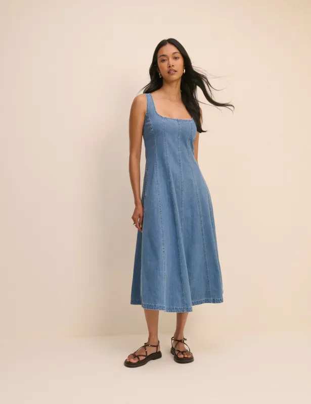Mid Wash Denim Rowe Midi Dress made by Nobody's Child