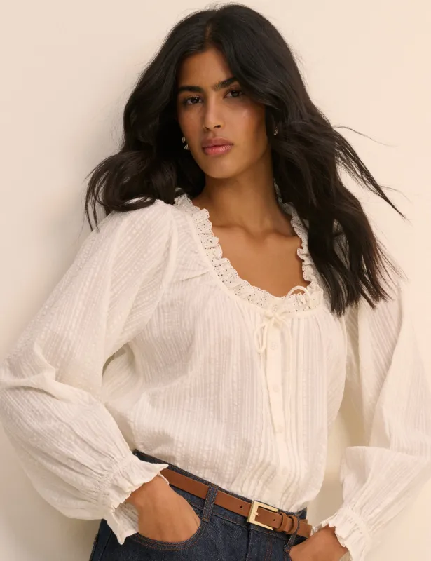 White Broderie Anglaise Trim Lumi Blouse made by Nobody's Child