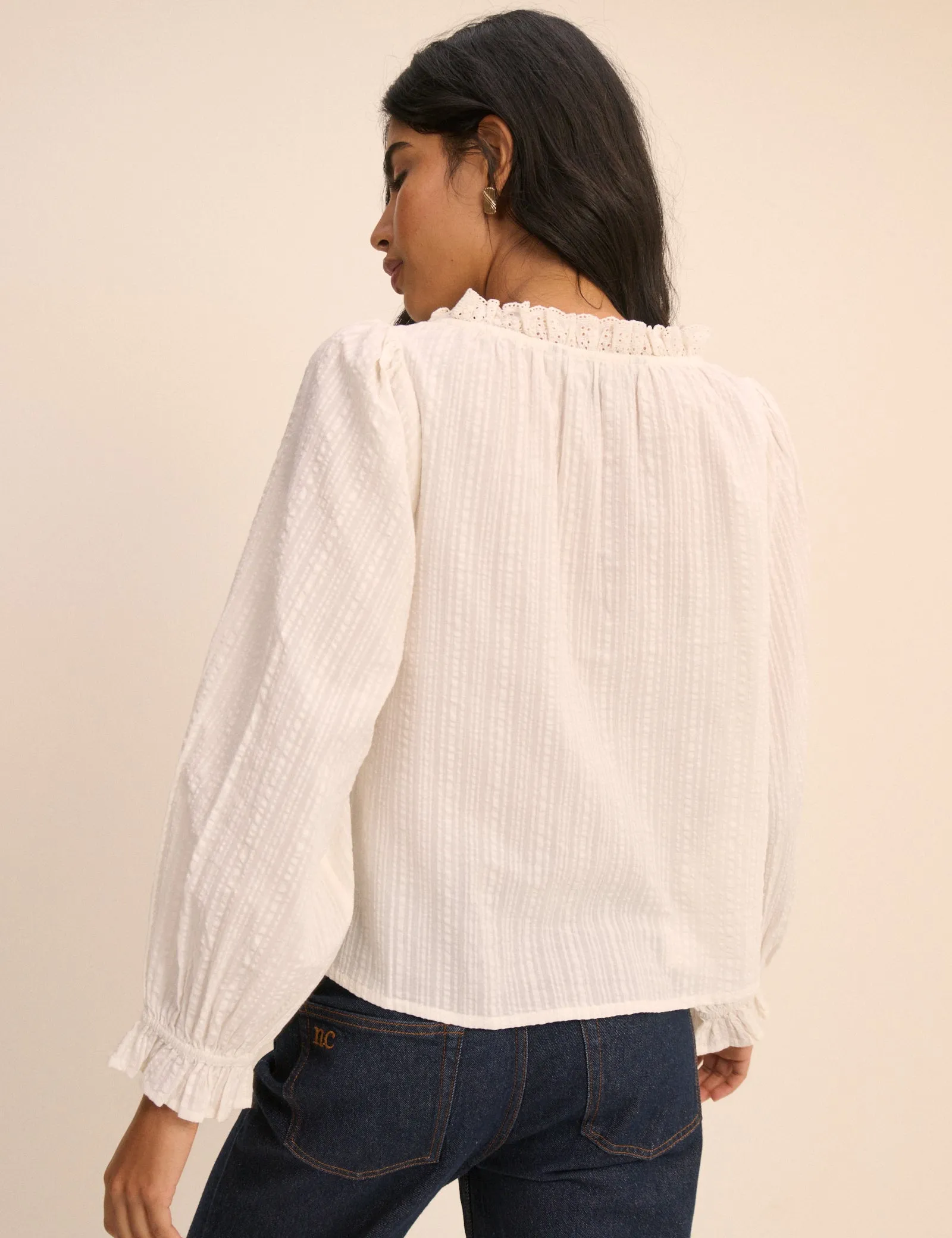 White Broderie Anglaise Trim Lumi Blouse sold by Nobody's Child product image thumbnail 5