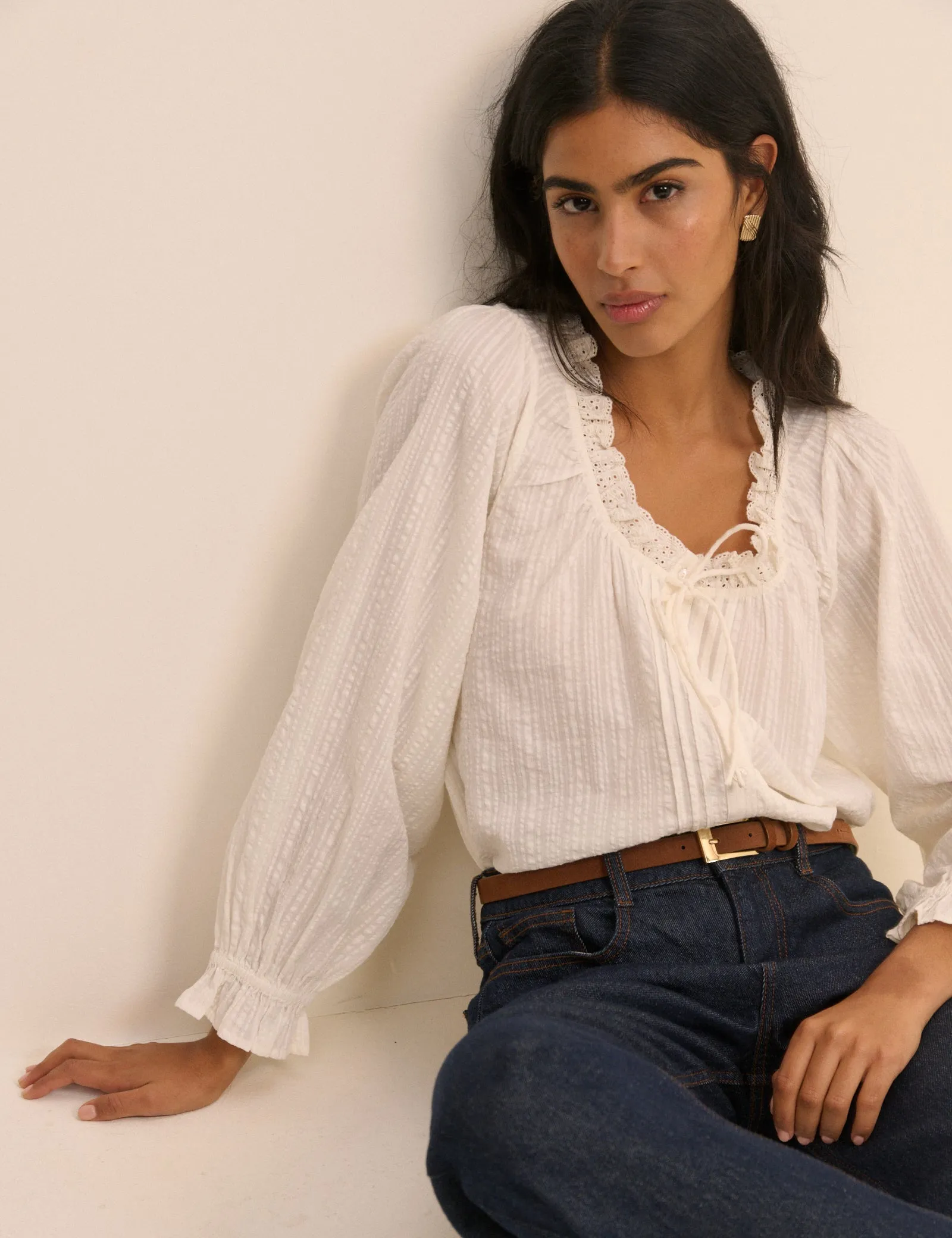 White Broderie Anglaise Trim Lumi Blouse sold by Nobody's Child product image thumbnail 4