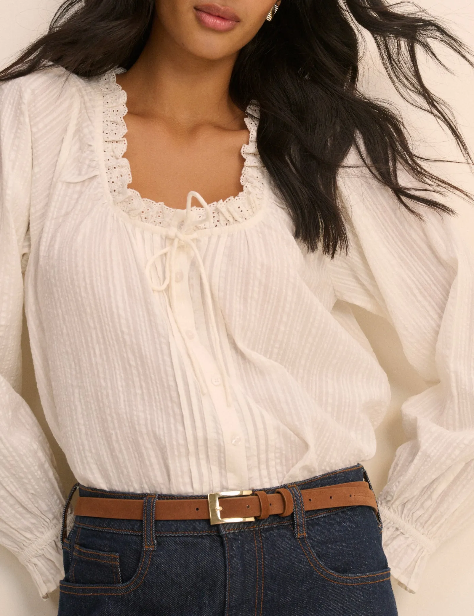 White Broderie Anglaise Trim Lumi Blouse sold by Nobody's Child product image thumbnail 3
