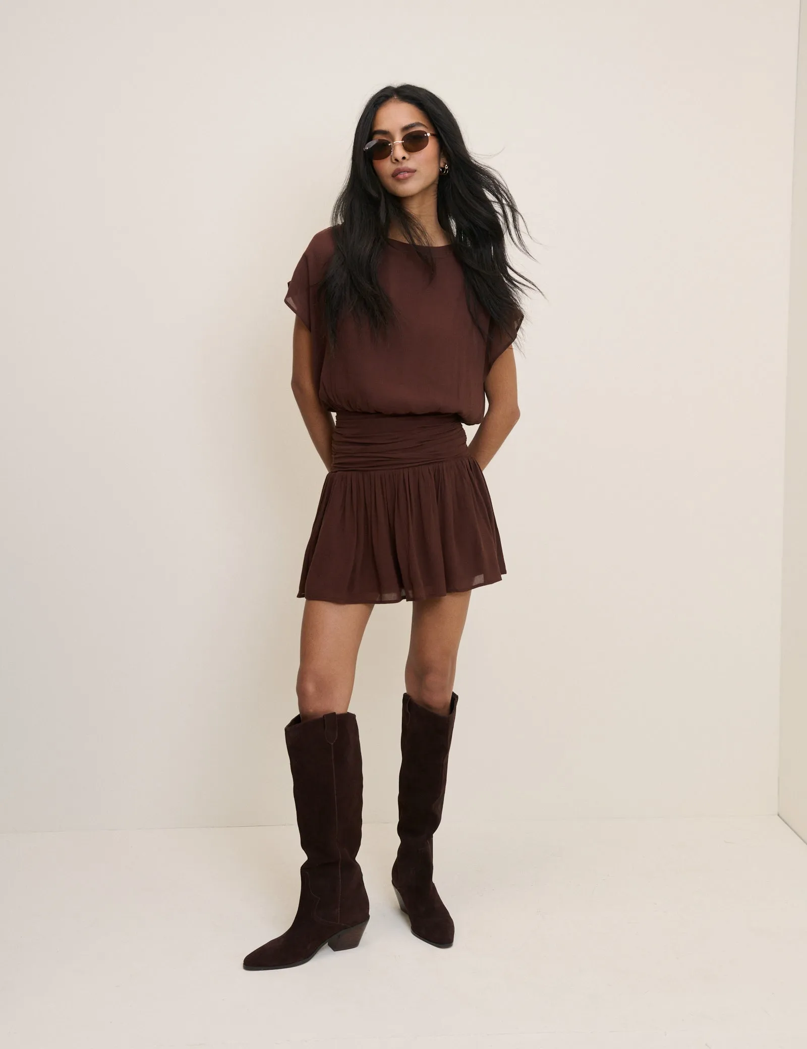 Chocolate Brown Boat Neck Pamela Mini Dress sold by Nobody's Child product image thumbnail 4