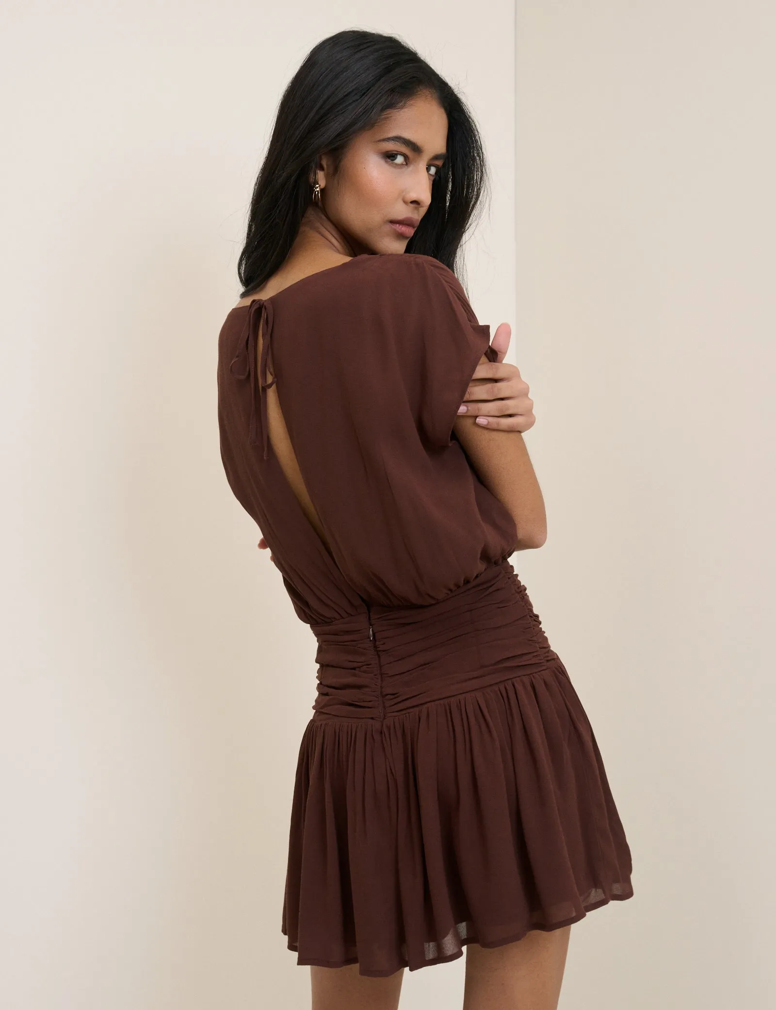 Chocolate Brown Boat Neck Pamela Mini Dress sold by Nobody's Child product image thumbnail 5
