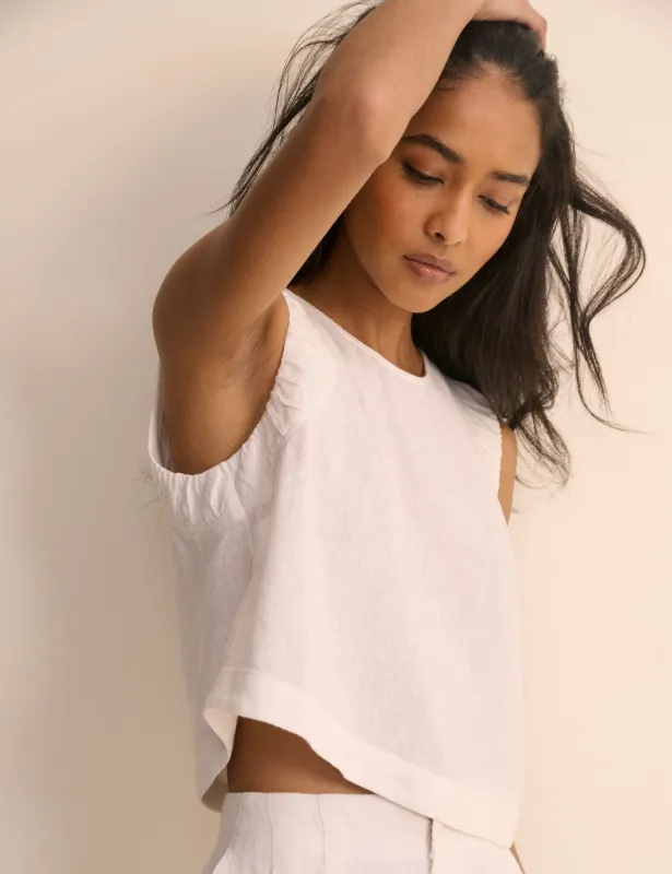White Linen-Blend Ruched Spencer Tank made by Nobody's Child