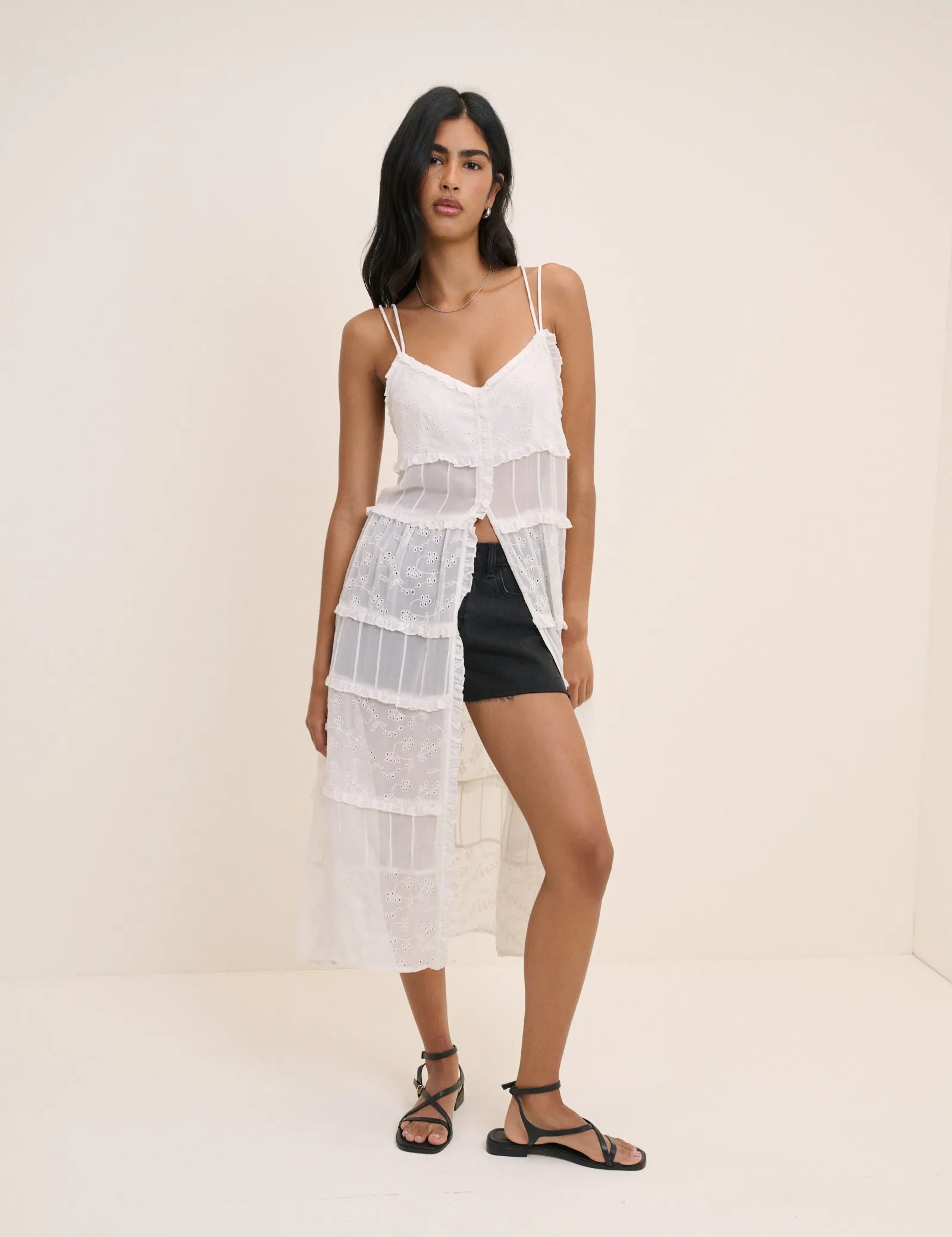 White Ruffle Longline Cami sold by Nobody's Child product image thumbnail 4