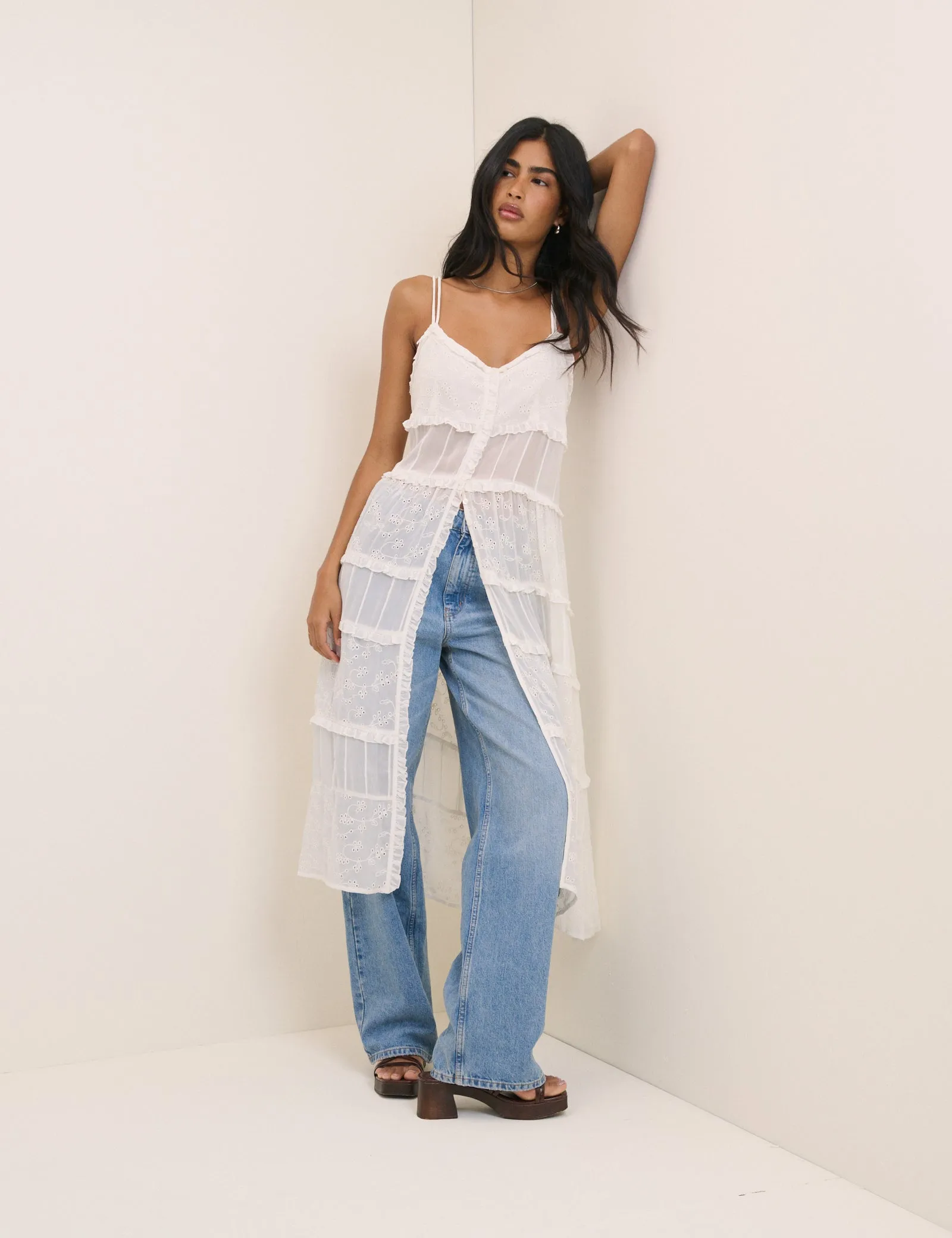 White Ruffle Longline Cami sold by Nobody's Child product image thumbnail 2