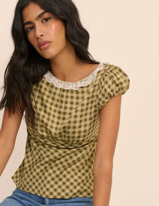 Green Gingham Puff Sleeve Dione Top made by Nobody's Child