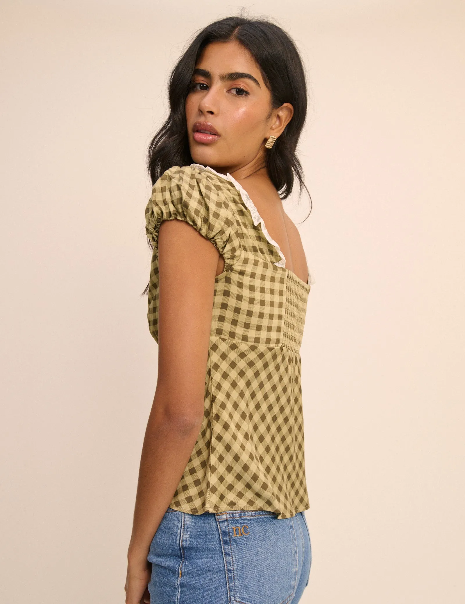 Green Gingham Puff Sleeve Dione Top sold by Nobody's Child product image thumbnail 5