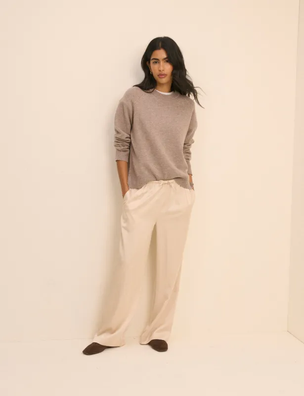 Cream Satin Wide Leg Lyra Trousers made by Nobody's Child