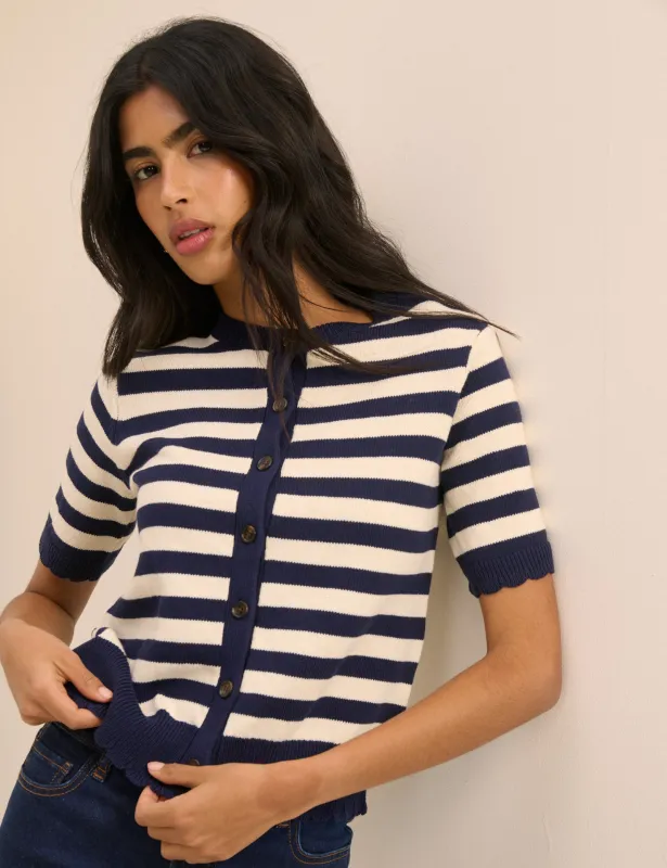 Navy and Cream Stripe Short Sleeve Cardigan made by Nobody's Child